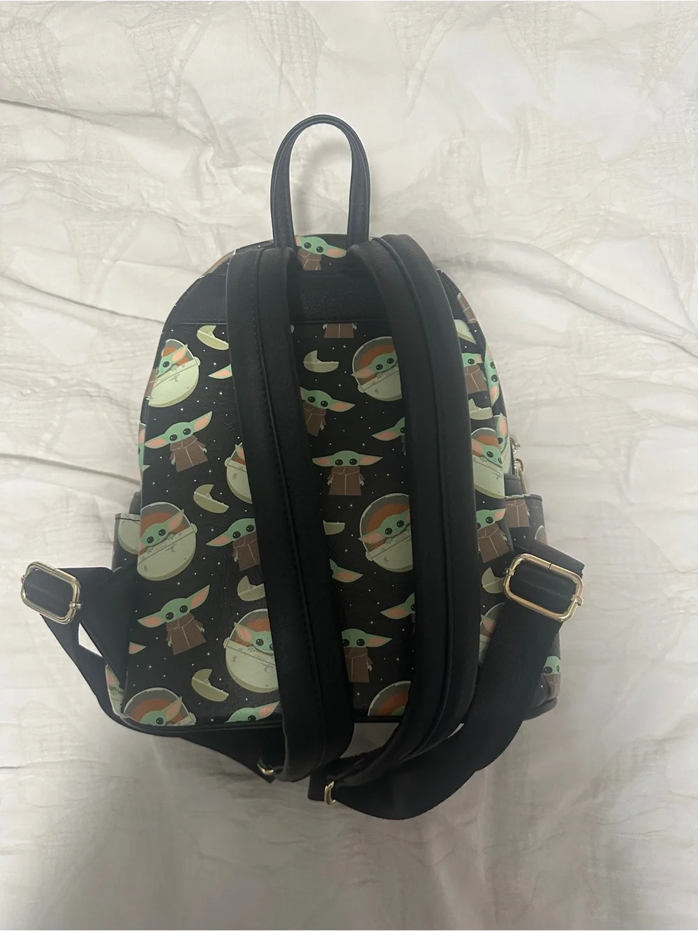 Loungefly Star Wars Grogu Mini Backpack - Black with Mint & Tan Print